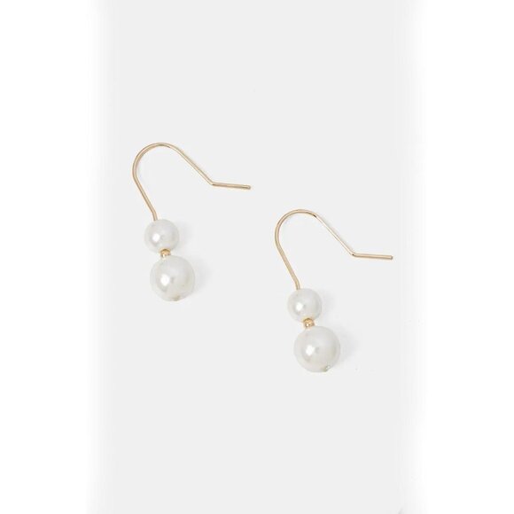 Lauren Ralph Lauren Gold Tone Pearl Double Drop Earrings - Picture 1 of 5